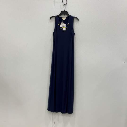 NWT Michael Kors Womens Blue Tie Neck Sleeveless Maxi Dress Size Medium image number 1