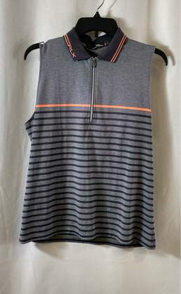 Ralph Lauren Womens Gray Black Striped Sleeveless Collared Polo Shirt Size L