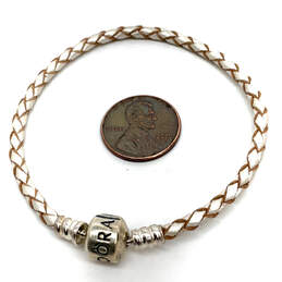 Pandora Brown Double Braided Leather Charm Bracelet Ball and 