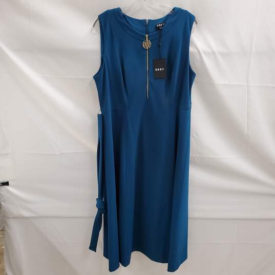 DKNY Teal Sleeveless Tie Waist Dress NWT Size 16 image number 1
