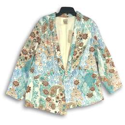 NWT Chico's Womens Multicolor Paisley Twill long Sleeve One-Button Blazer Sz 3P