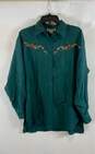 Vintage Wanted Womens Blue Silk Rhinestone Western Button-Up Shirt Size Small image number 1