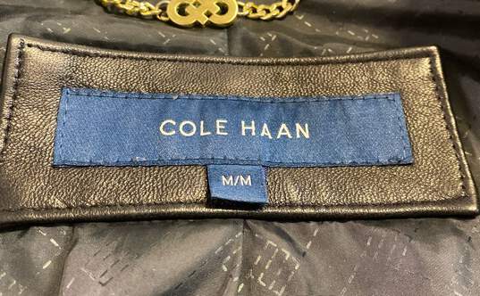 Cole Haan Womens Black Leather Long Sleeve Full Zip Biker Jacket Size Medium image number 6