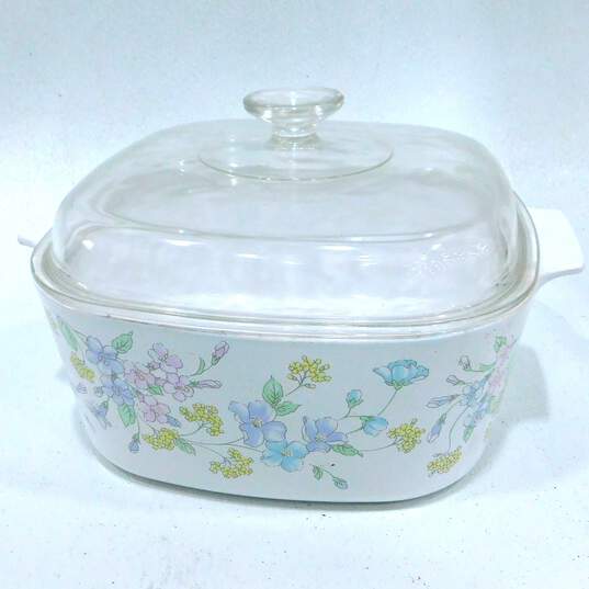 VTG Corning Ware Pastel Bouquet Casserole Dishes 5 Liter A-5-8 w/ Lid & A-21-B-N image number 2