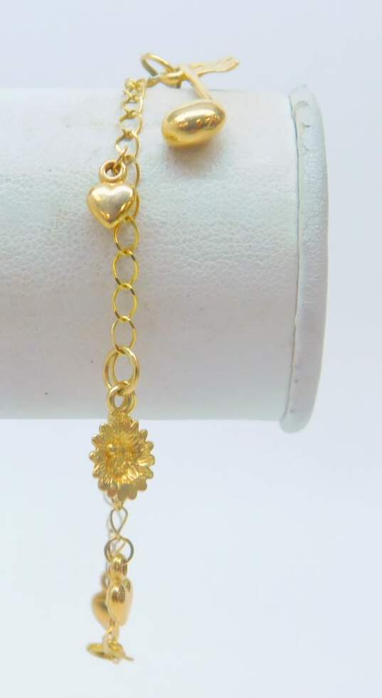 14K Yellow Gold Sunflower Best Friend Heart & Music Note Charm Bracelet 4.5g image number 1