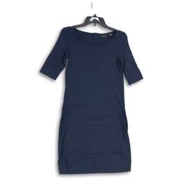 Adrienne Vittadini Womens Navy Blue Round Neck Short Sleeve Sheath Dress Size XS