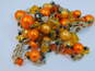 Vintage Goldtone Yellow & Orange Crystals & Faux Pearls Beaded Necklace & Matching Cluster Clip On Earrings 114.5g image number 3