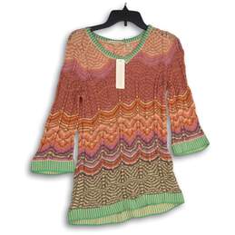 NWT Soft Surroundings Womens Multicolor Knitted V-Neck Pullover Tunic Sweater XS