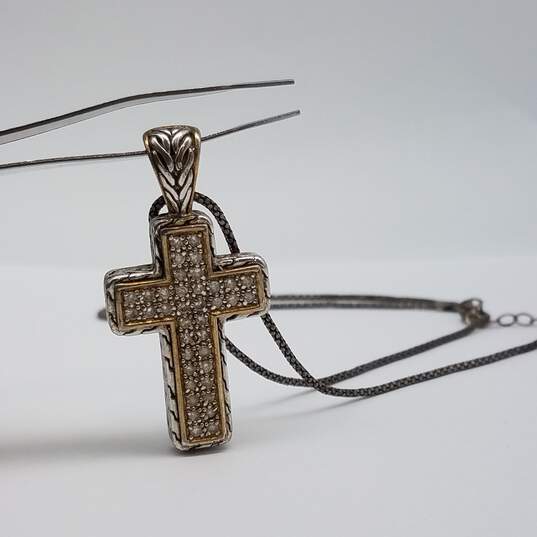 Sterling Silver Crystal Gold Tone Cross 15 3/4 Inch Pendant Necklace 12.2g image number 6
