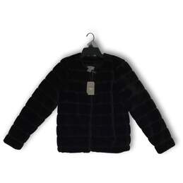 NWT Carmen Marc Valvo Womens Jacket Faux Fur Long Sleeve Full-Zip Black Size XS