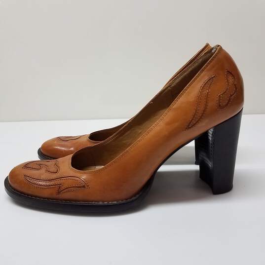 Enzo Angiolini Brown Leather Patch Stitch Western Heels Size 9.5 image number 3