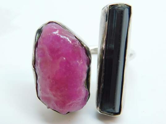 Contemporary 925 Heart Slide Pendant Chain Necklace & Pink & Onyx & Pink Calcite Unique Ring 12.2g image number 4