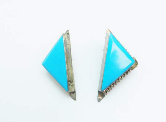 Taxco Mexican Modernist Aldero 925 Faux Turquoise Geometric Earrings 20.9g image number 5