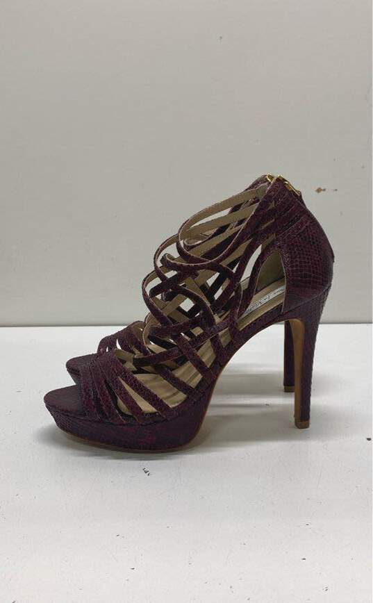 Pour La Victoire Snake Embossed Leather Strappy Heels Cherry 7 image number 3