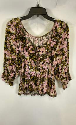 Free People Womens Multicolor Floral 3/4 Sleeve Round Neck Blouse Top Size M