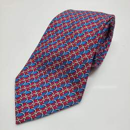 AUTHENTICATED MEN'S HERMES RED/BLUE LINK PATTERN SILK NECK TIE 60in