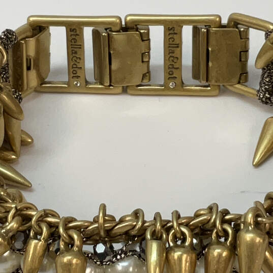 Designer Stella & Dot Jacinthe Gold-Tone Faux Pearl Stone Chain Bracelet image number 4