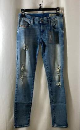 NWT Diesel Womens Blue Grupee-Rs Low Rise Super Slim Denim Skinny Jeans Size 26