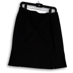 Womens Black Flat Front Elastic Waist Ruffle Hem A-Line Skirt Size 8P alternative image