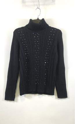 NWT Style & Co. Womens Black Beaded Cable Knit Pullover Sweater Size Large