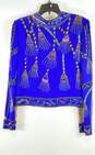 Laurence Kazar Womens Blue Long Sleeve Beaded Sequins Silk Basic Jacket Size M image number 2