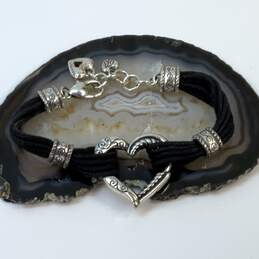 Designer Brighton Silver-Tone Heart Black Corded Chain Bracelet
