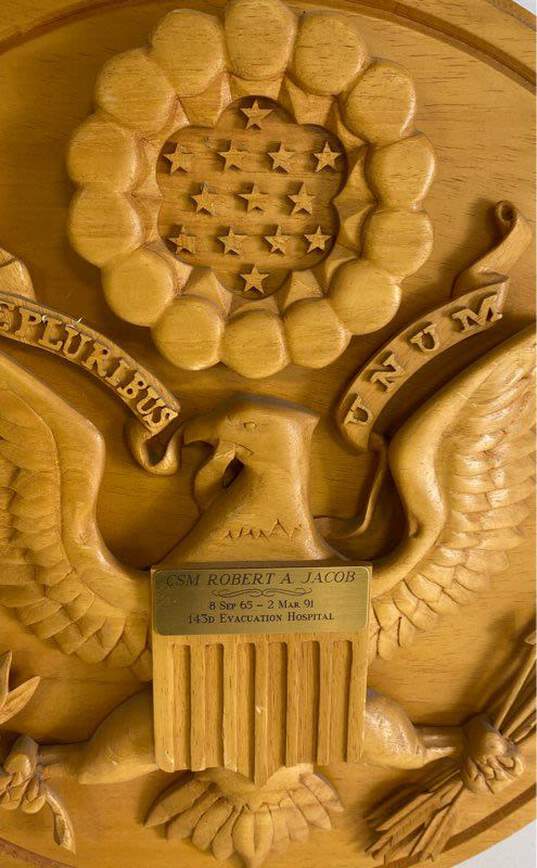 Military Commemorative Plaque E Pluribus Unum Carved Wood US Seal CSM Jacob image number 3