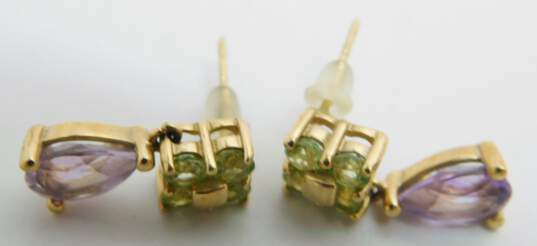 14K Gold Peridot & Amethyst Floral Drop Earrings 2.8g image number 4