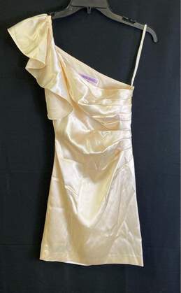Adrianna Papell Womens Ivory One Shoulder Satin Asymmetrical Midi Dress Size XS