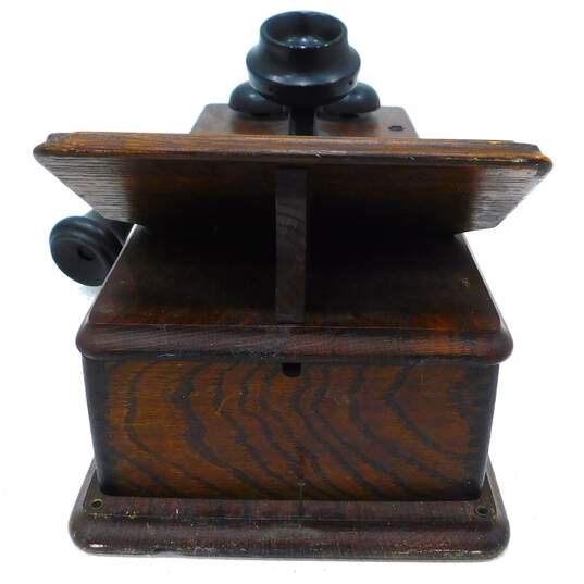 Antique Kellogg Dark Oak Wood Hand Crank Wall Telephone w/ Internals image number 1