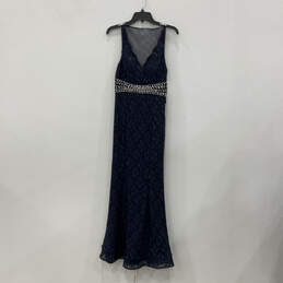 NWT Womens Navy Blue Lace Rhinestones Evening Prom Mermaid Dress Size 7