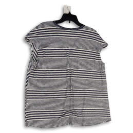 NWT Womens Blue White Striped Cap Sleeve Button Front Blouse Top Size 2X alternative image