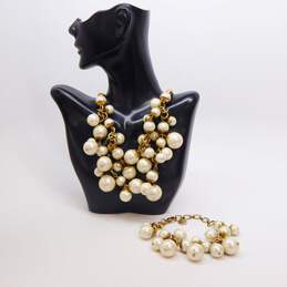 Stella & Dot Faux Pearl Cluster Necklace & Gold Tone Bracelet 229.6g