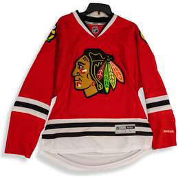 NWT Reebok Mens Red NHL Chicago Blackhawks V-Neck Long Sleeve Jersey Size L