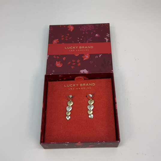 Designer Lucky Brand Two-Tone Fashionable Hearts Drop Earrings With Box image number 1