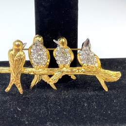 Designer Joan Rivers Crystal Rhinestone 4 Birds Perched On Branch Brooch Pin