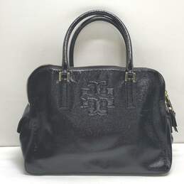 Tory Burch Thea Black Patent Leather Triple Zip Satchel Bag