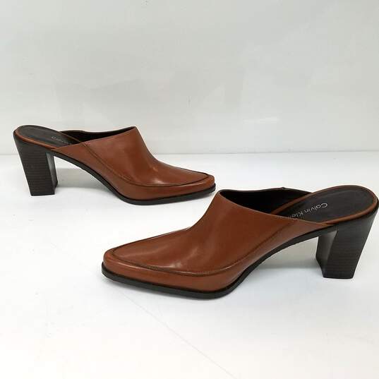 Calvin Klein GAMA Women's Cognac Brown Pointed Toe High Heel Mule US Size 9M image number 2