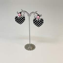 Designer Betsey Johnson Silver-Tone Earrings Faux Pearl Heart Drop Earrings