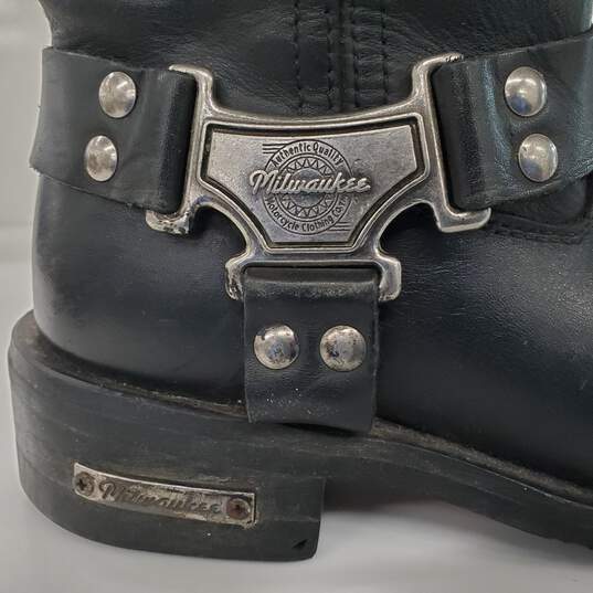 Milwaukee Men's Classic Harness Black Leather Motorcycle Boots Size 11D image number 2