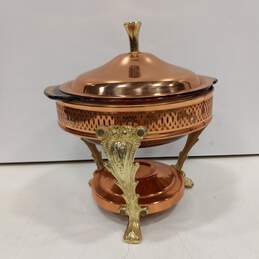BRASS & COPPER WARMEING DISH WITH AMBER CASSEROLE DISH