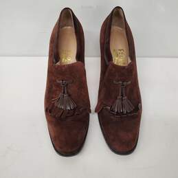Ferragamo WM's Brown Suede Block Heel Loafers Size 6B