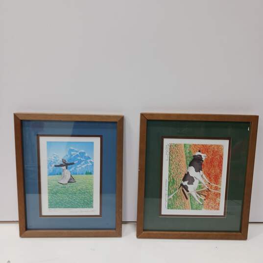 2PC Framed Cow Themed Art Prints Mood Swings The Sound of Moosic Prints image number 1