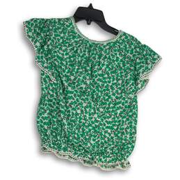 NWT Max Studio Womens Green Floral Short Sleeve Round Neck Blouse Top Size XS alternative image