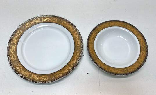 Porcelain Dinnerware Plates -Gold Rim 5 Piece Set - Versace Style Tableware image number 2