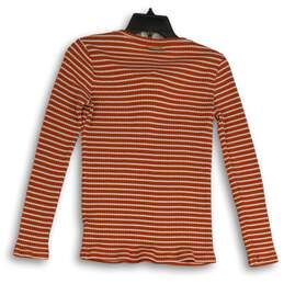 Michael Kors Womens Orange White Striped Tie Neck Pullover T-Shirt Size XS alternative image