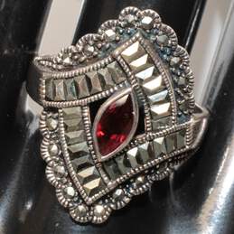 Artisan NF Signed Sterling Silver Garnet Accent Marcasite Ring Size 12
