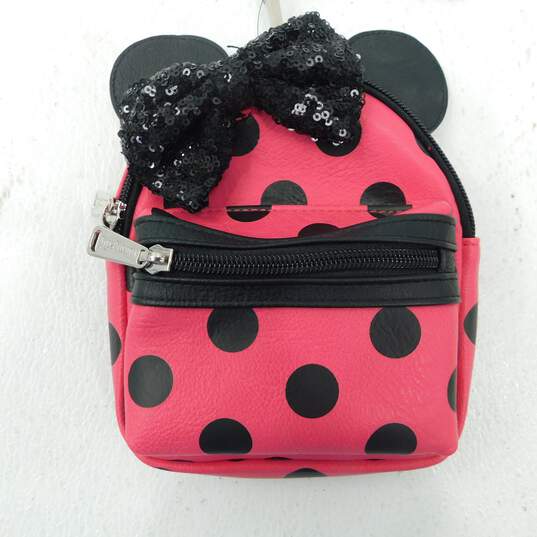 NWT Loungefly Disney Minnie Mouse Pink & Black Polka Dot Mini Backpack Wristlet image number 2