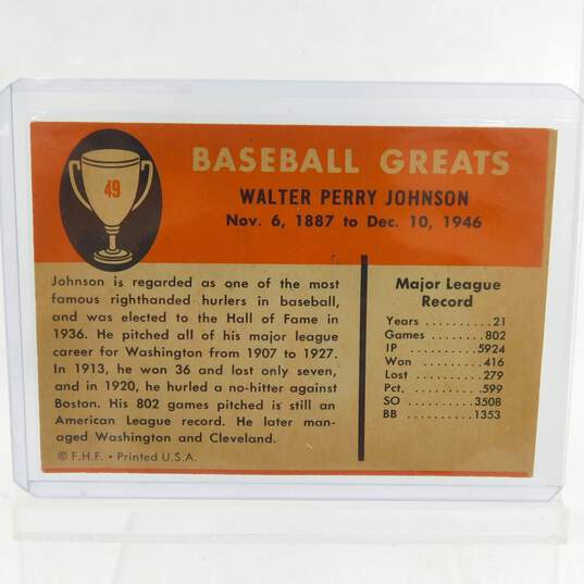 1961 HOF Walter Big Train Johnson Fleer Baseball Greats #49 Senators Indians image number 3