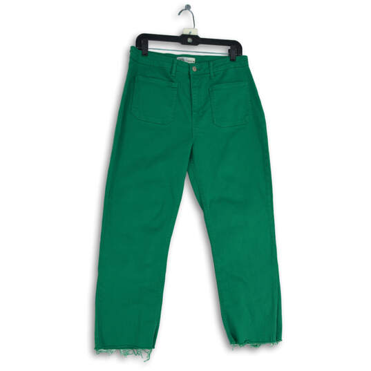 Womens Green Denim Medium Wash Patch Pocket Raw Hem Cropped Jeans Size 12 image number 1